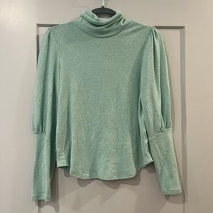 Anthropology Light Green Turtleneck Sweater with Unique Sleeves
